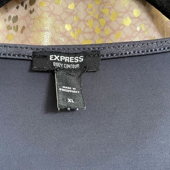 Express Gray Silver Body Contour Metallic Twist Front Long Sleeve Bodysuit, XL - Picture 4 of 7